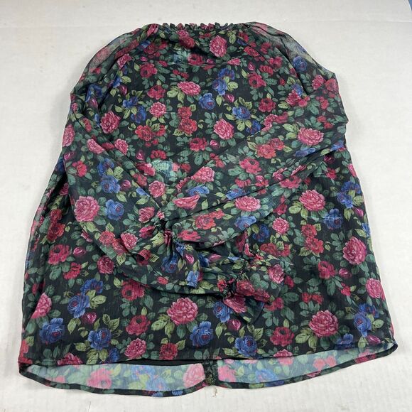 Saks Fifth Avenue Floral Blouse Sheer Long Sleeve Romantic Button Top Medium - Picture 9 of 10